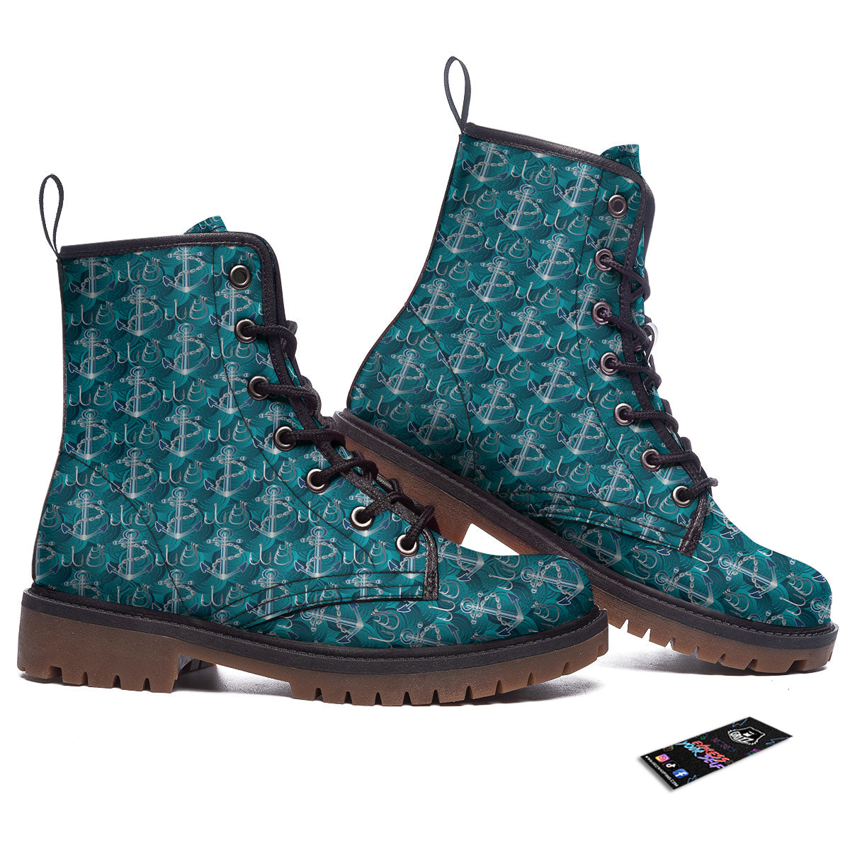 Anchor Blue Print Pattern Work Boots-grizzshop