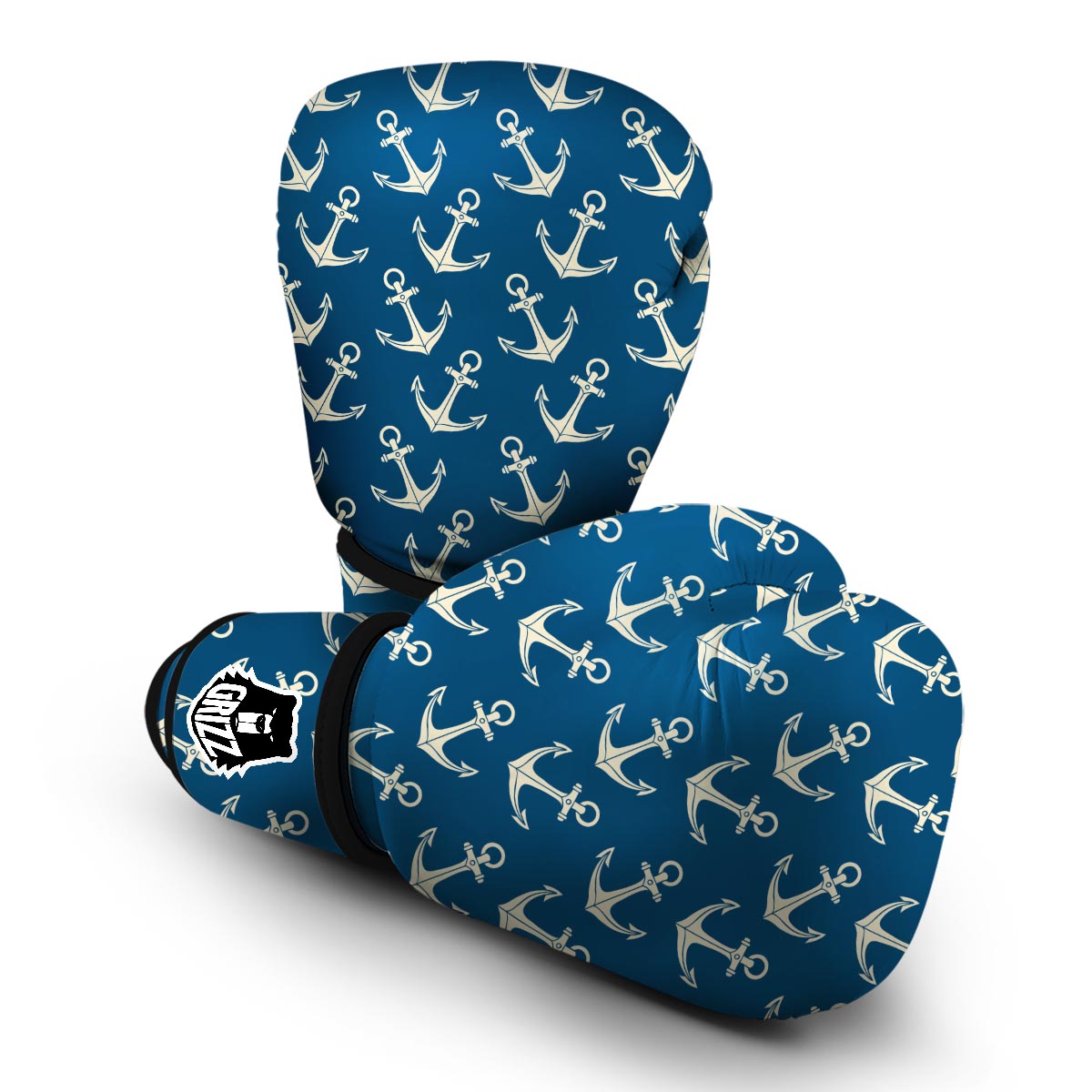 Anchor Nautical Blue Print Pattern Boxing Gloves-grizzshop