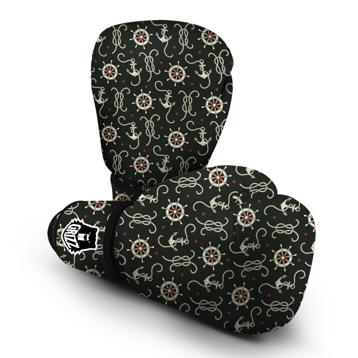Anchor Nautical Pattern Print Boxing Gloves-grizzshop