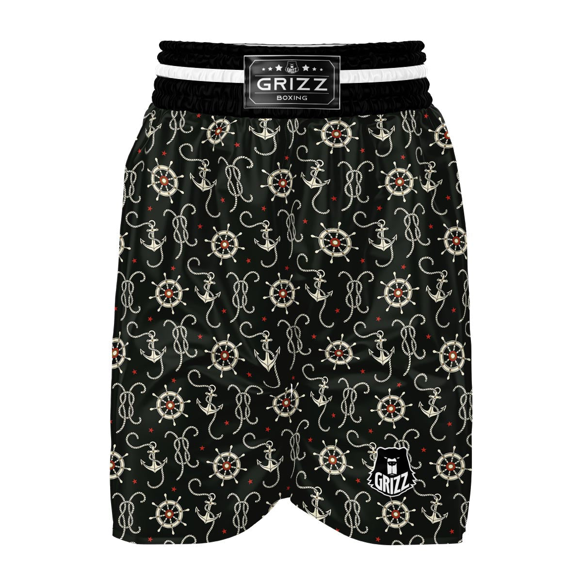 Anchor Nautical Pattern Print Boxing Shorts-grizzshop
