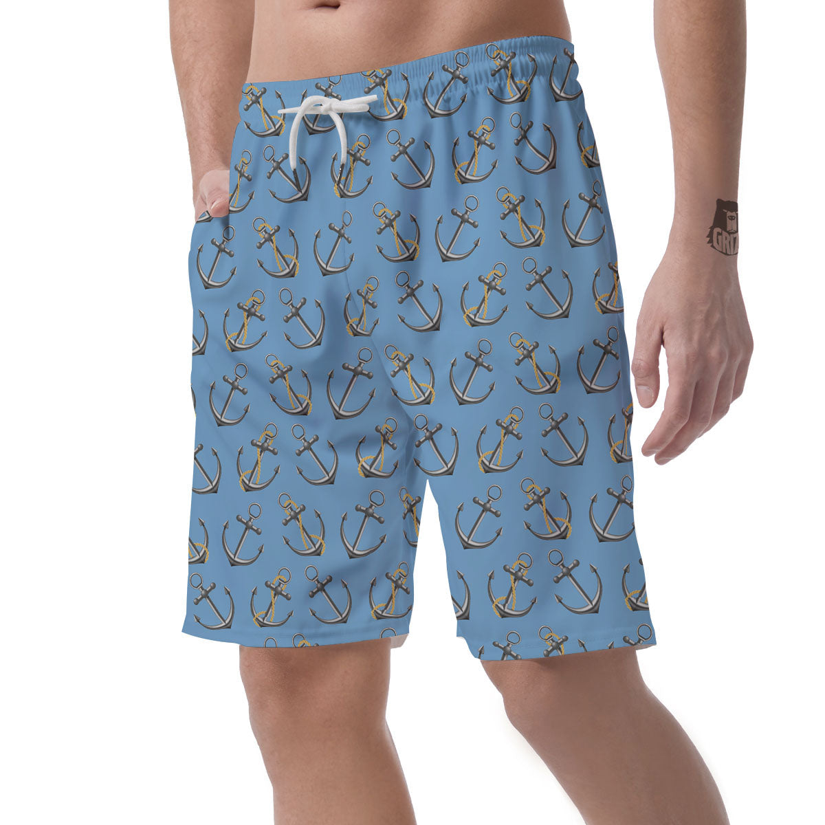 Anchor Nautical Print Pattern Men's Shorts-grizzshop
