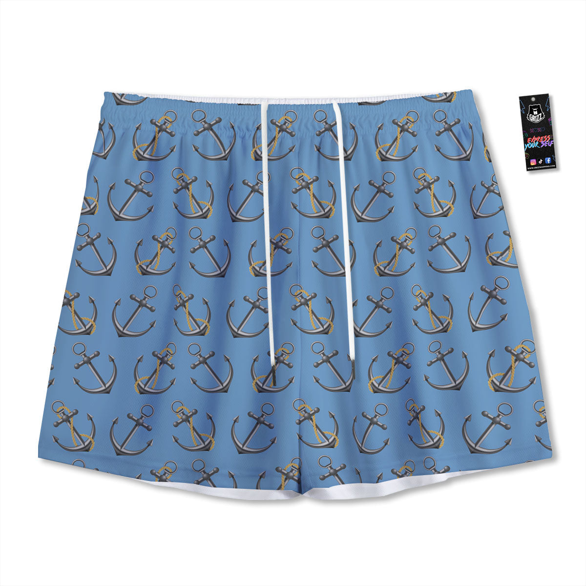 Anchor Nautical Print Pattern Mesh Shorts-grizzshop