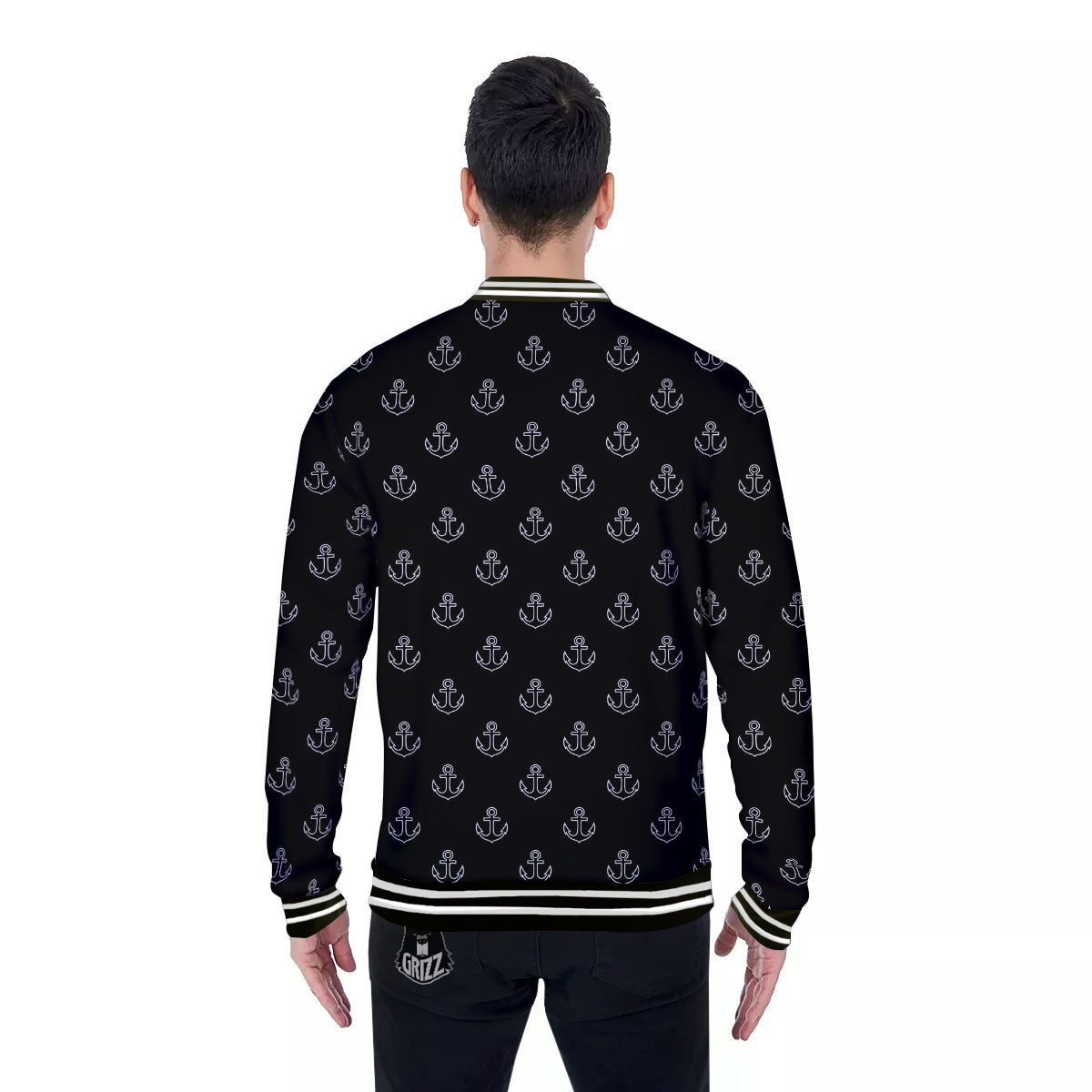 Anchor White And Black Print Pattern Baseball Jacket-grizzshop