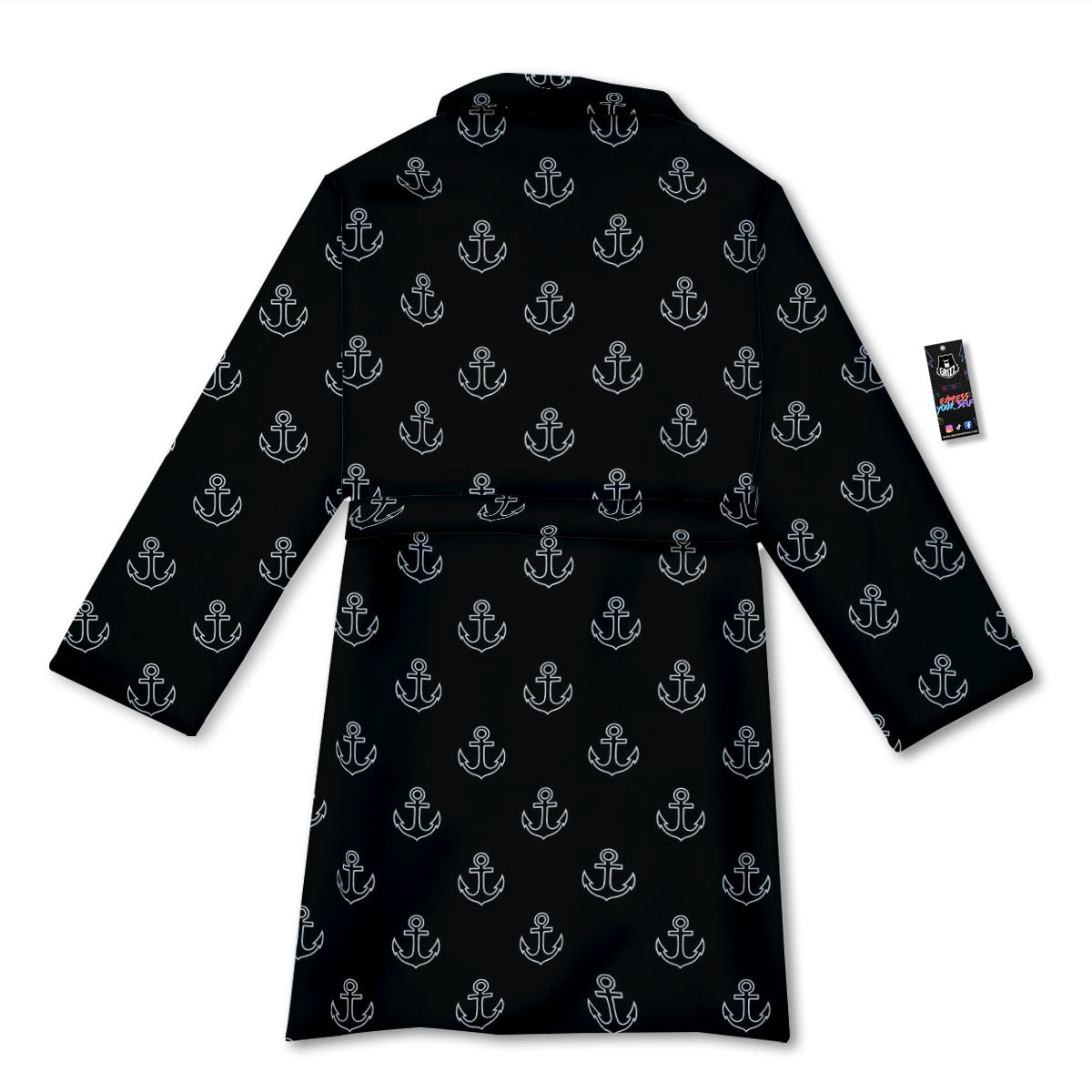 Anchor White And Black Print Pattern Bathrobe-grizzshop