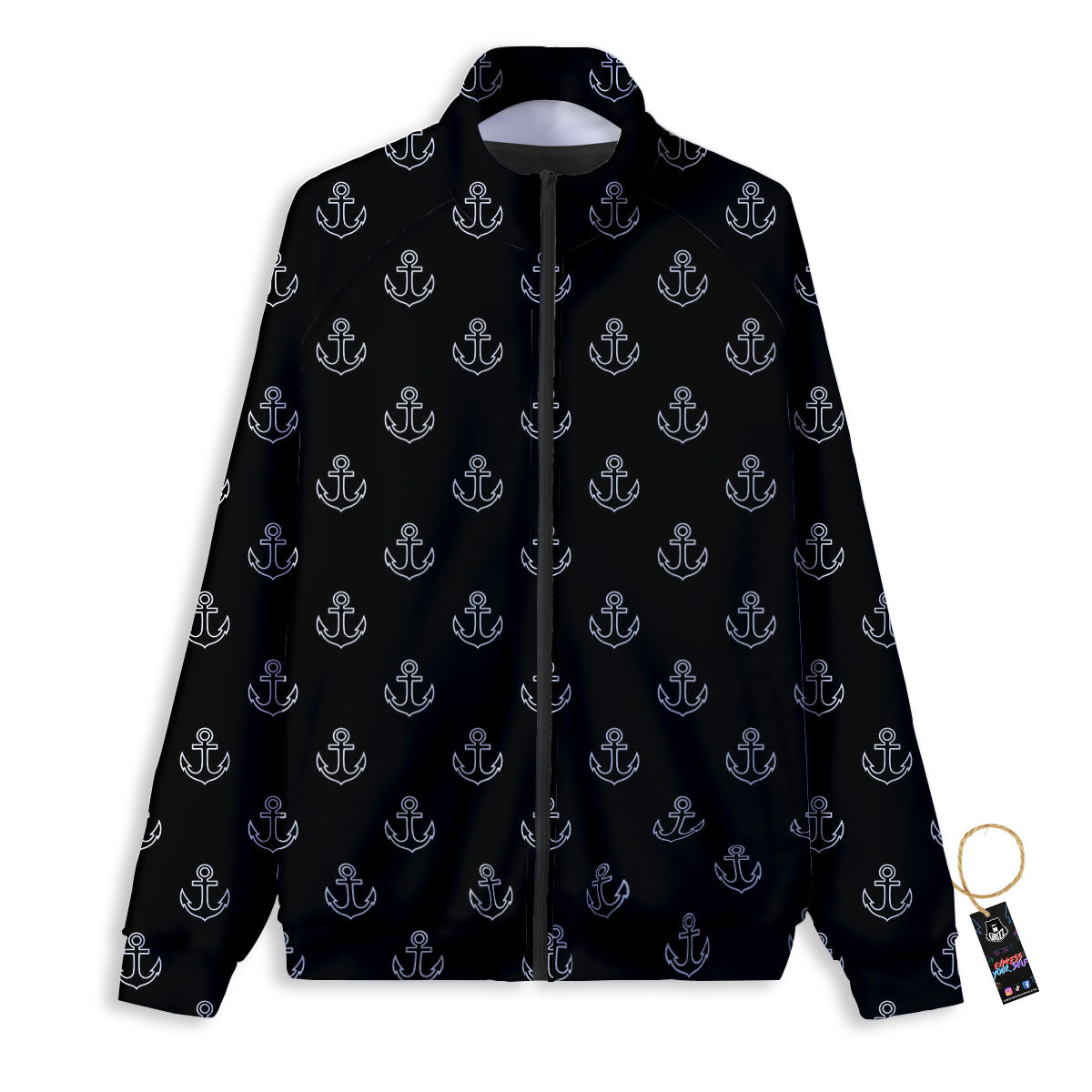 Anchor White And Black Print Pattern Track Jacket-grizzshop