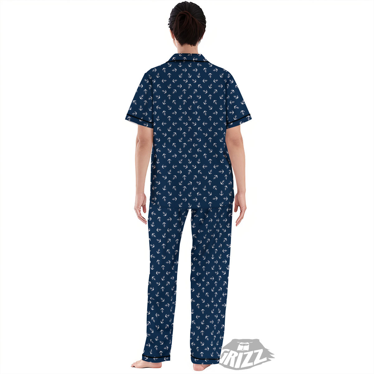 Anchor White And Blue Print Pattern Women's Pajamas Set-grizzshop