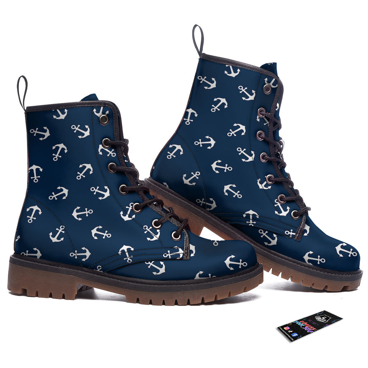 Anchor White And Blue Print Pattern Work Boots-grizzshop