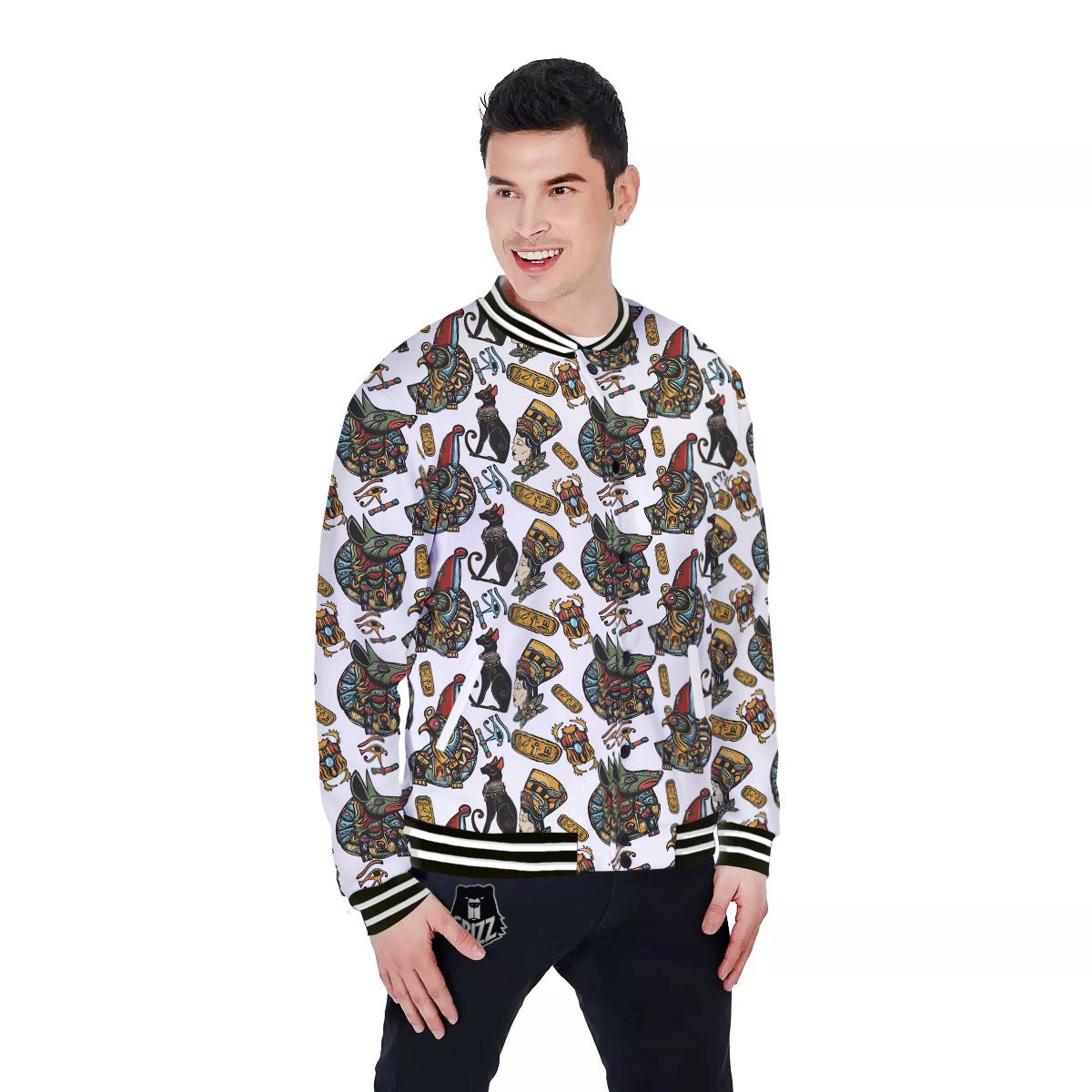 Ancient Egypt Old School Tattoo Print Pattern Baseball Jacket-grizzshop