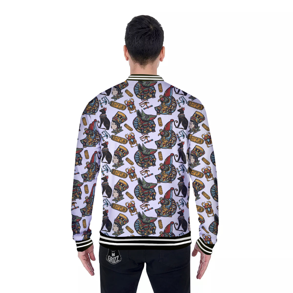 Ancient Egypt Old School Tattoo Print Pattern Baseball Jacket-grizzshop