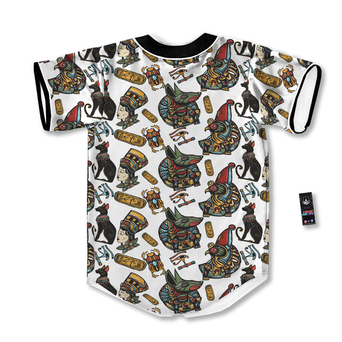 Ancient Egypt Old School Tattoo Print Pattern Baseball Jersey-grizzshop