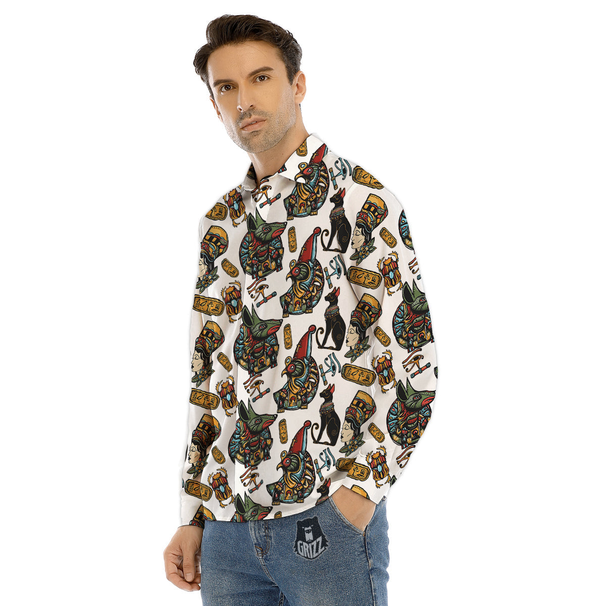 Ancient Egypt Old School Tattoo Print Pattern Men's Dress Shirts-grizzshop