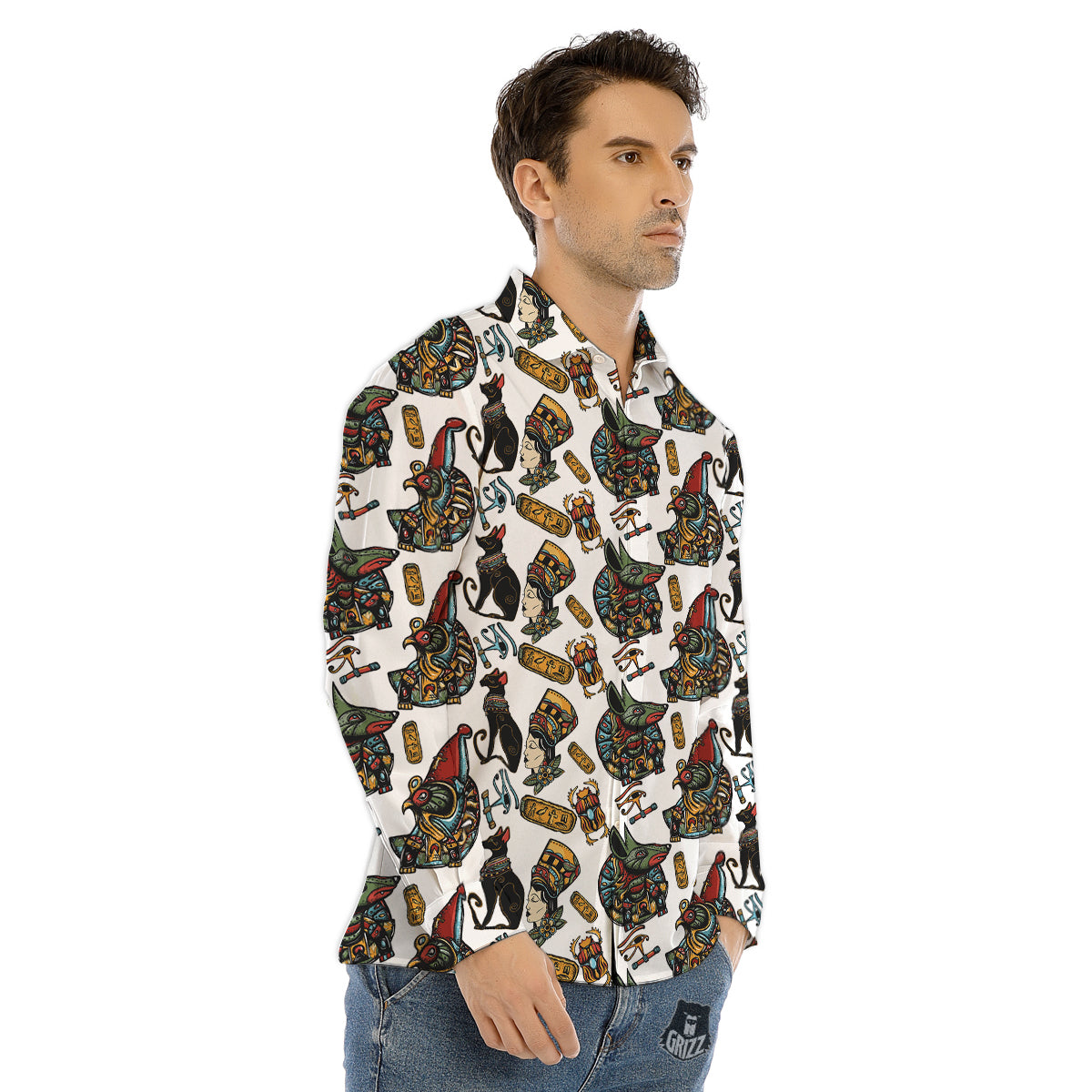 Ancient Egypt Old School Tattoo Print Pattern Men's Dress Shirts-grizzshop