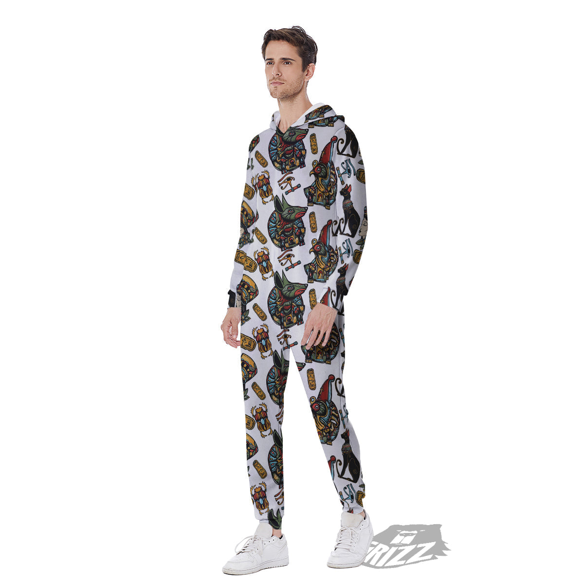 Ancient Egypt Old School Tattoo Print Pattern Men's Jumpsuit-grizzshop