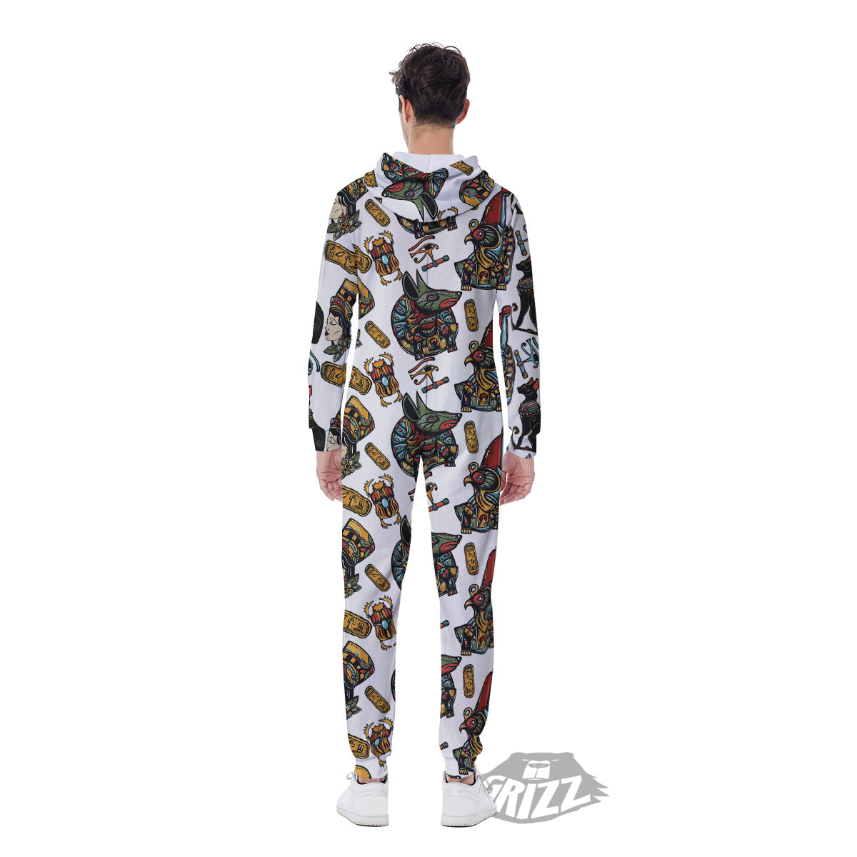 Ancient Egypt Old School Tattoo Print Pattern Men's Jumpsuit-grizzshop