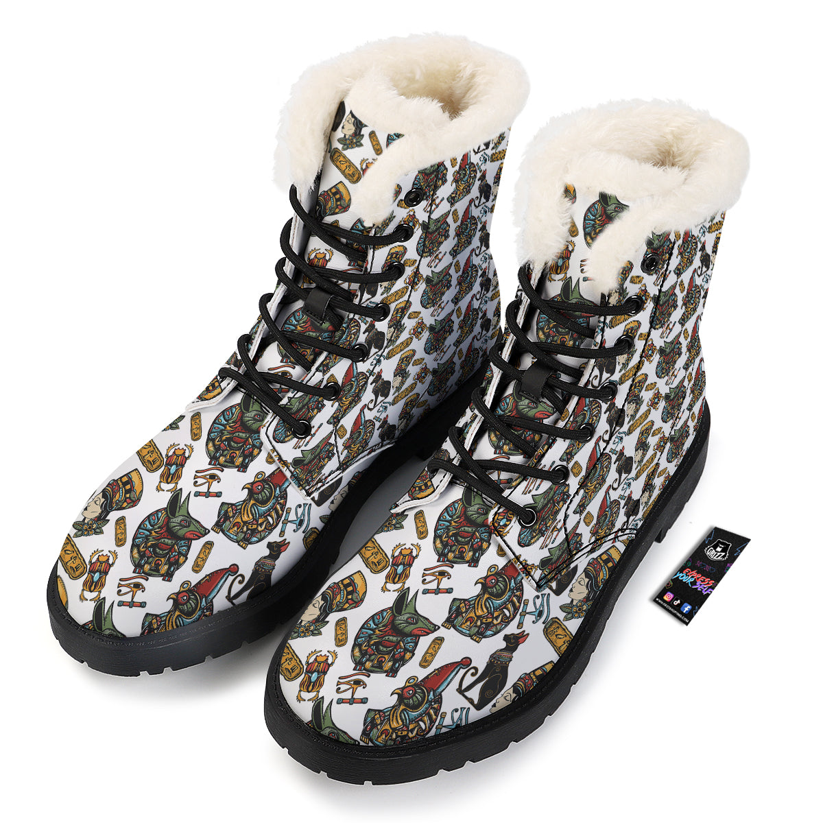 Ancient Egypt Old School Tattoo Print Pattern Winter Boots-grizzshop