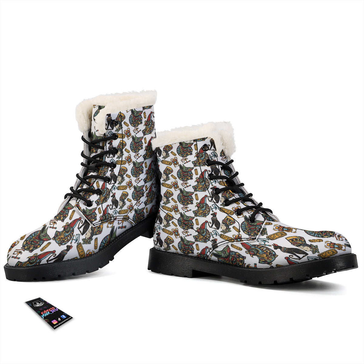 Ancient Egypt Old School Tattoo Print Pattern Winter Boots-grizzshop