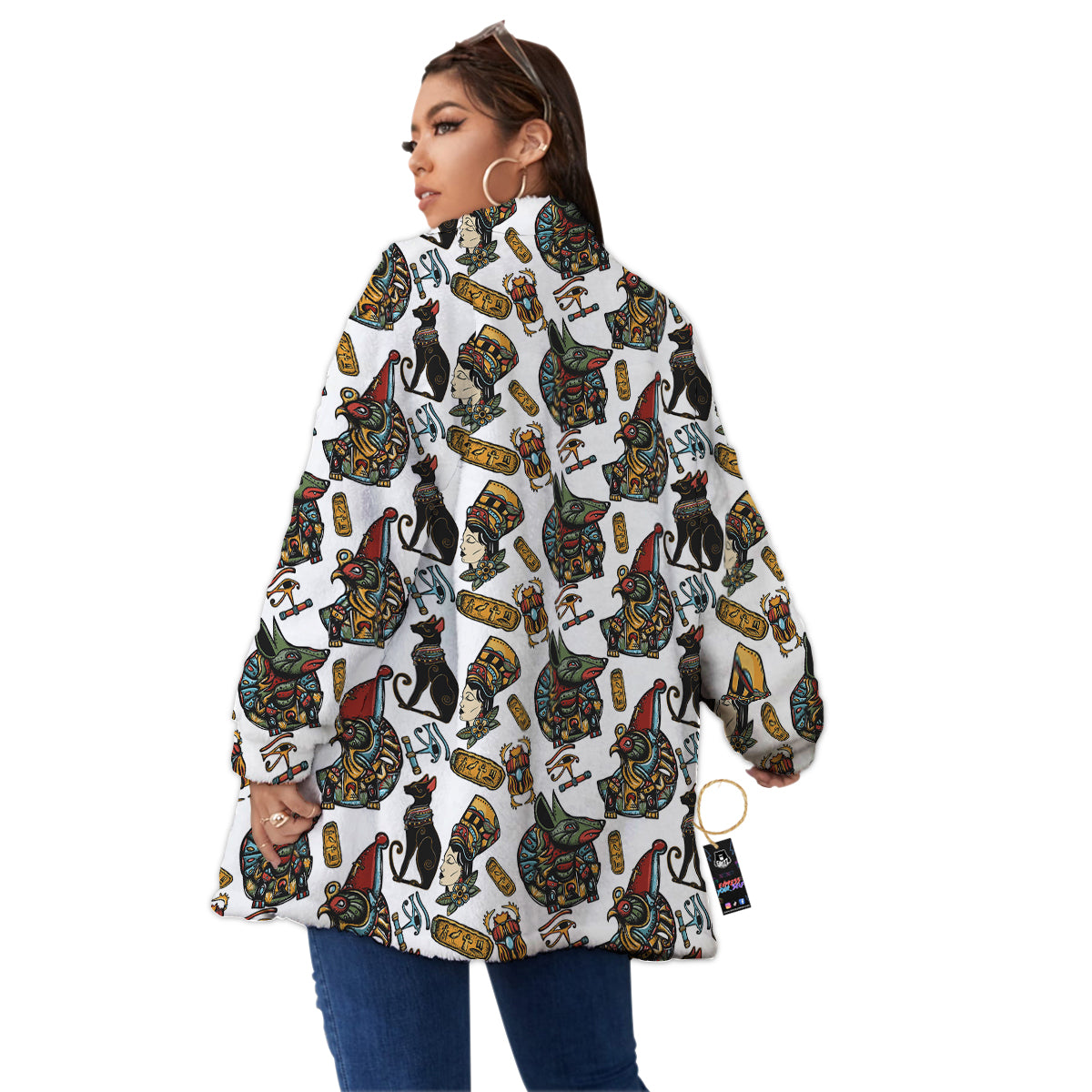 Ancient Egypt Old School Tattoo Print Pattern Women's Sherpa Jacket-grizzshop