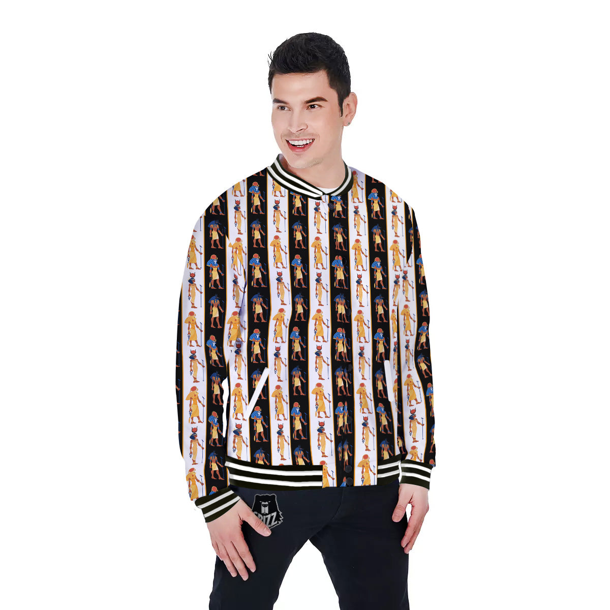 Ancient Egypt Stripe Print Pattern Baseball Jacket-grizzshop