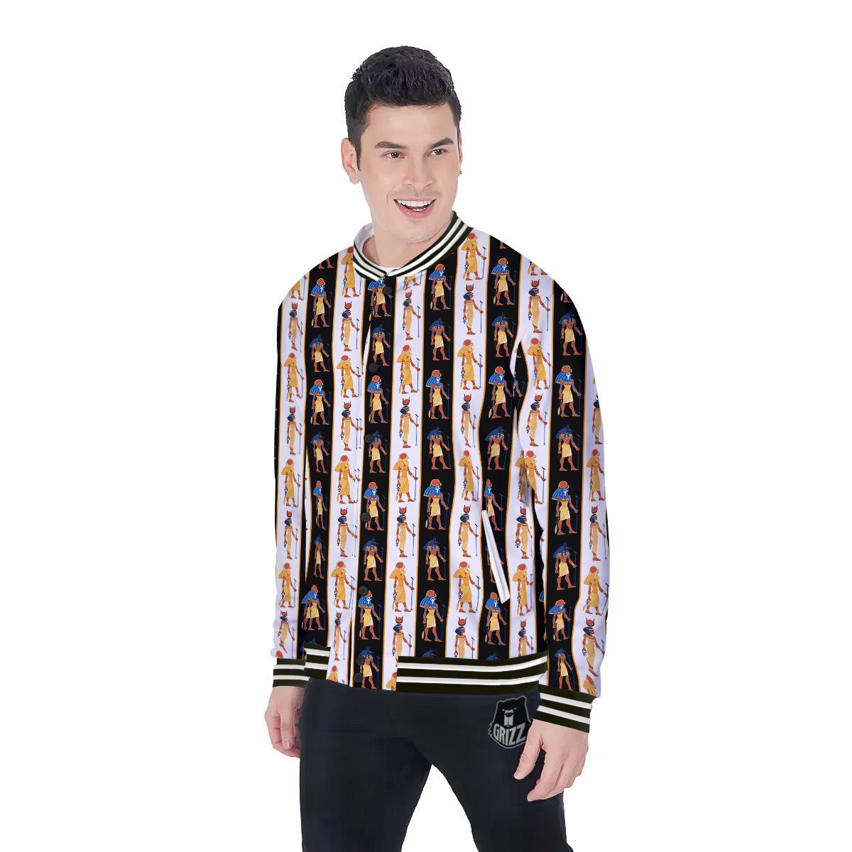 Ancient Egypt Stripe Print Pattern Baseball Jacket-grizzshop