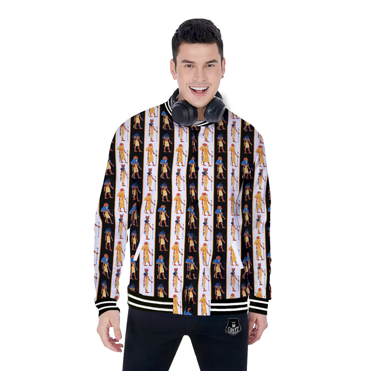 Ancient Egypt Stripe Print Pattern Baseball Jacket-grizzshop