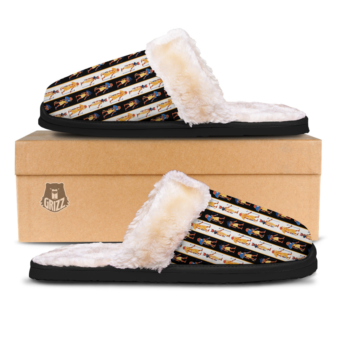 Ancient Egypt Stripe Print Pattern Slippers-grizzshop