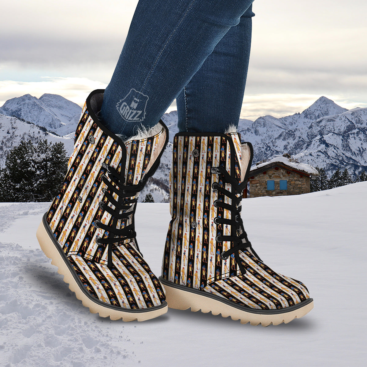 Ancient Egypt Stripe Print Pattern Snow Boots-grizzshop