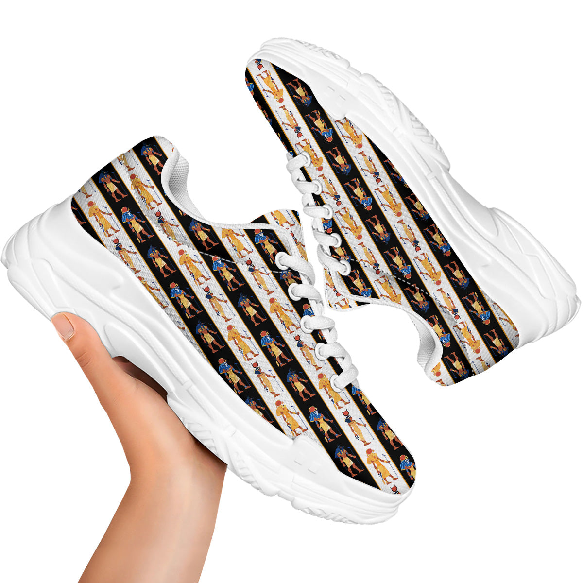Ancient Egypt Stripe Print Pattern White Chunky Shoes-grizzshop