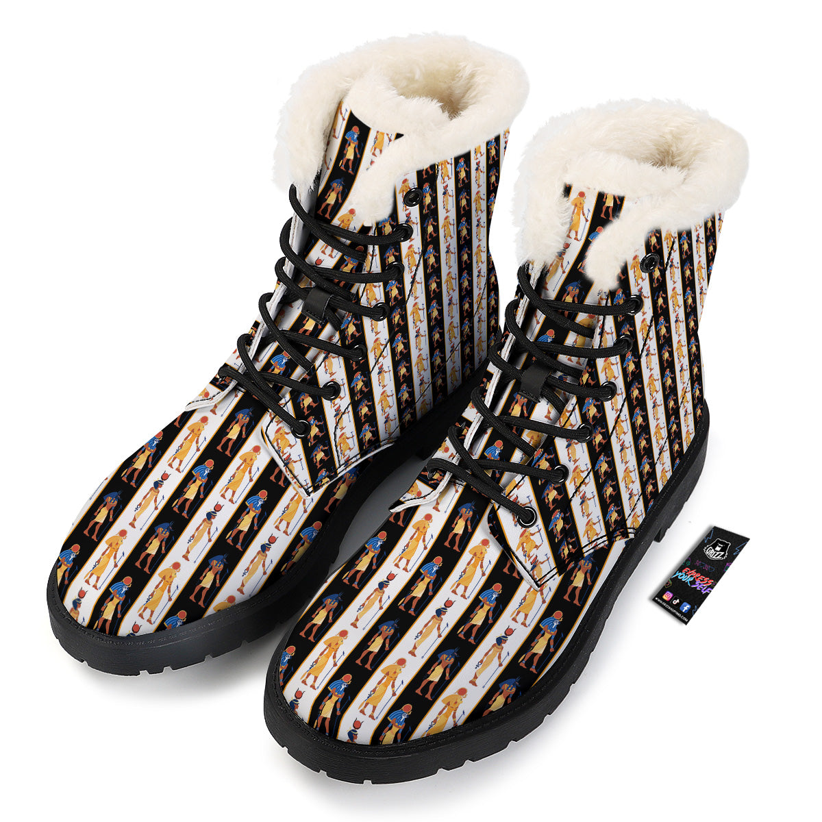 Ancient Egypt Stripe Print Pattern Winter Boots-grizzshop