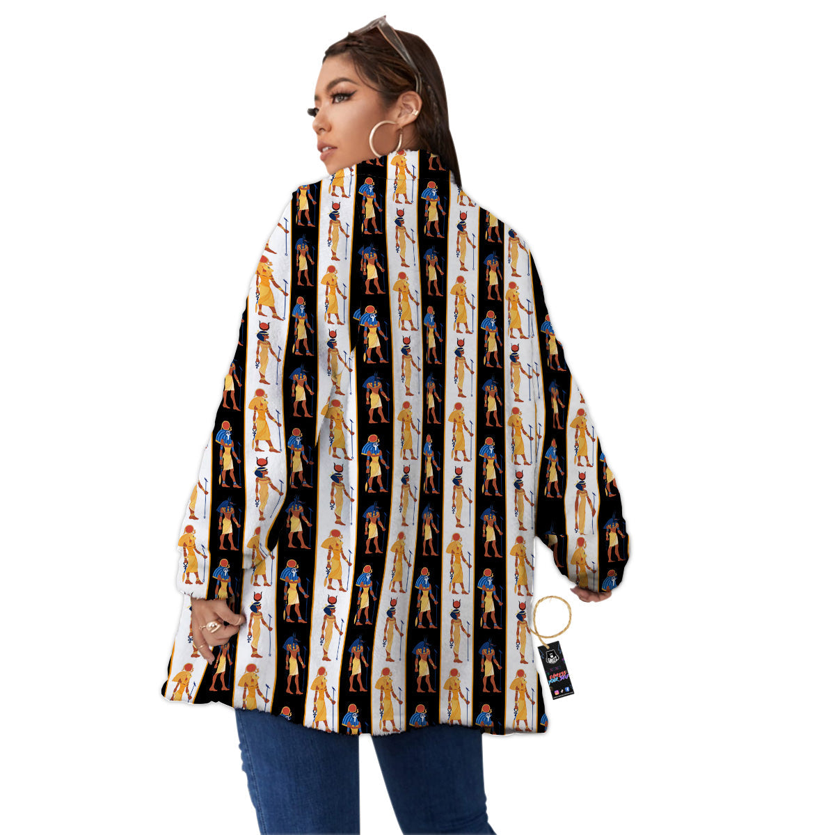 Ancient Egypt Stripe Print Pattern Women's Sherpa Jacket-grizzshop