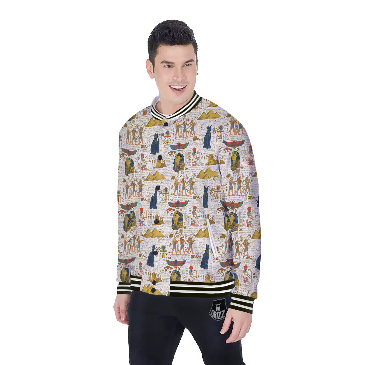 Ancient Egypt Text Print Pattern Baseball Jacket-grizzshop