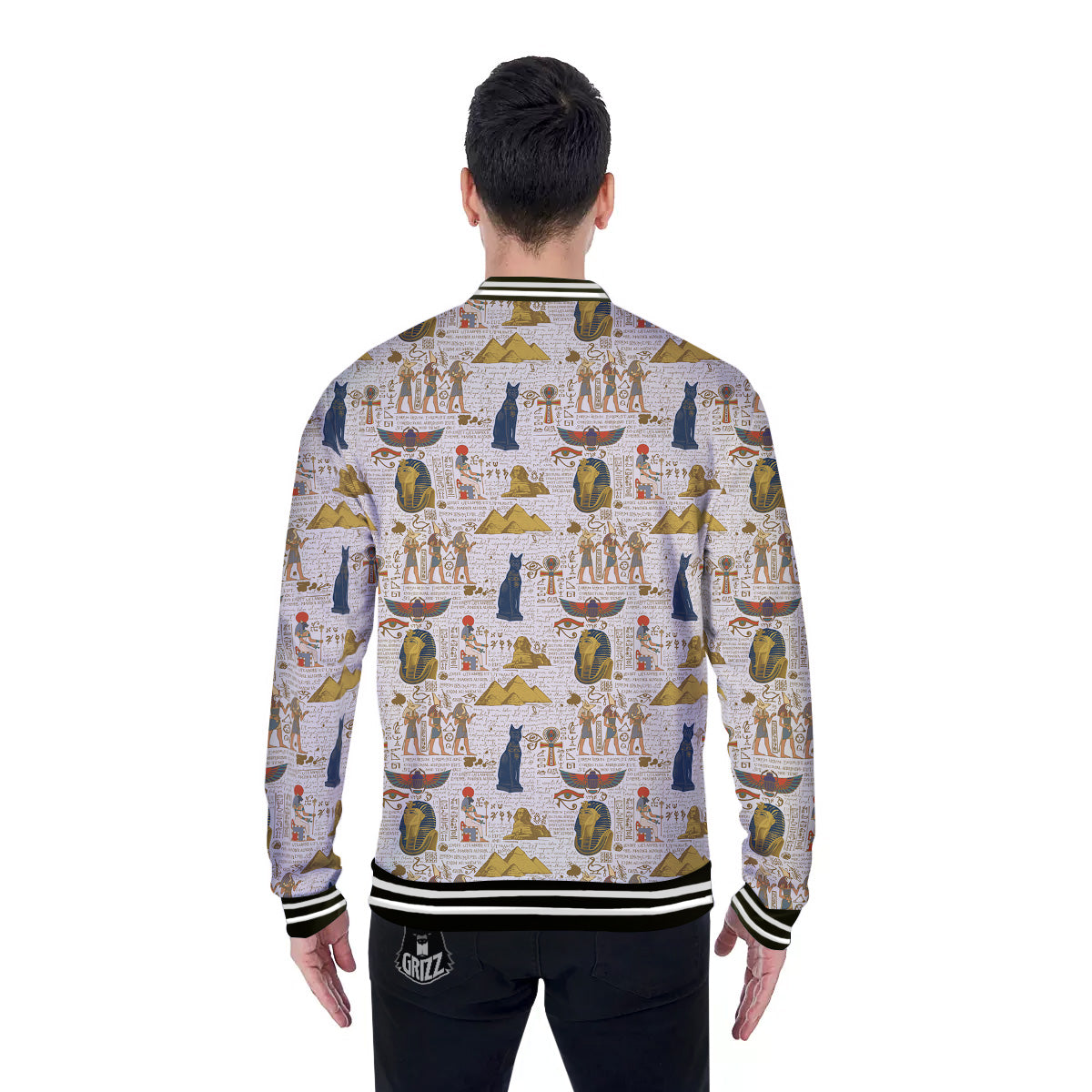 Ancient Egypt Text Print Pattern Baseball Jacket-grizzshop
