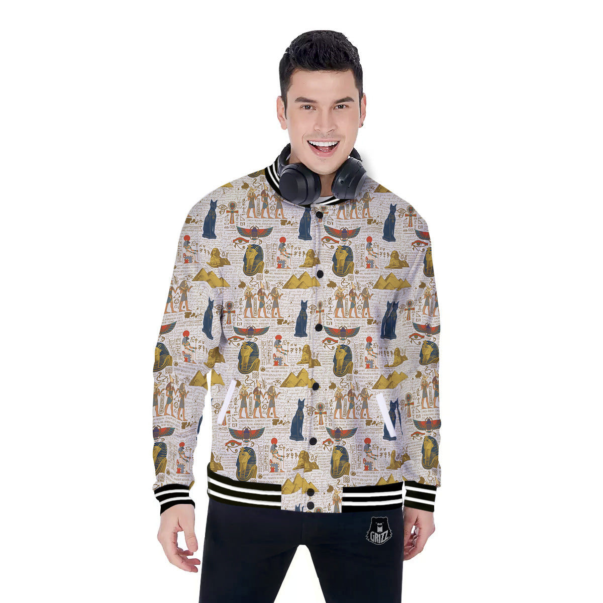 Ancient Egypt Text Print Pattern Baseball Jacket-grizzshop