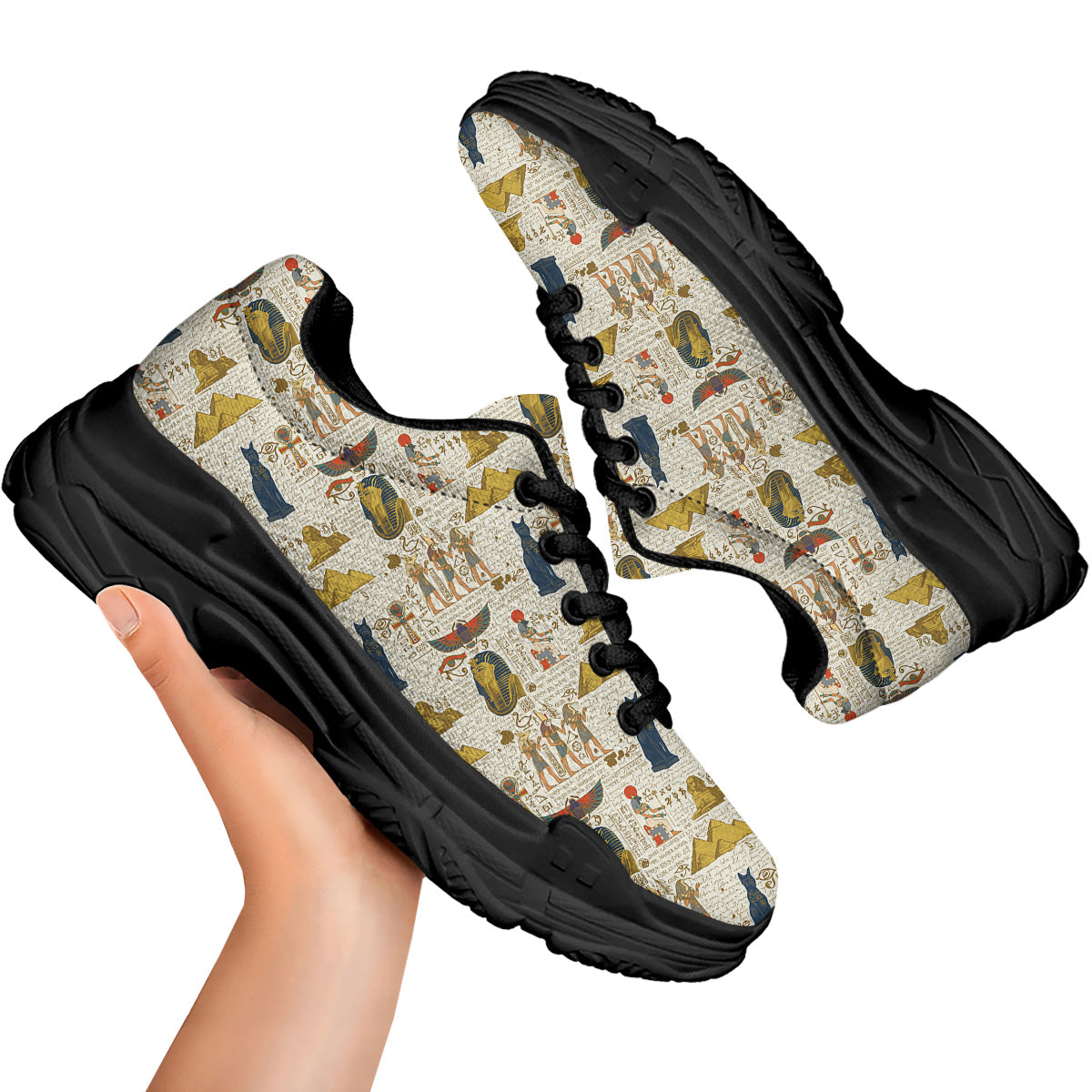 Ancient Egypt Text Print Pattern Black Chunky Shoes-grizzshop