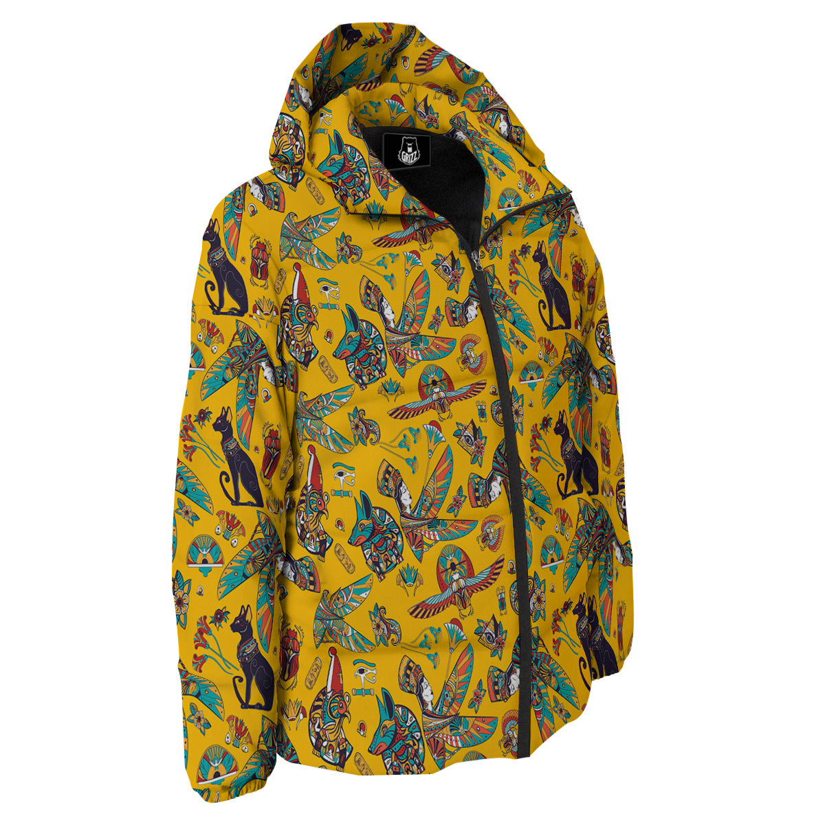Ancient Egypt Yellow Print Pattern Down Jacket-grizzshop