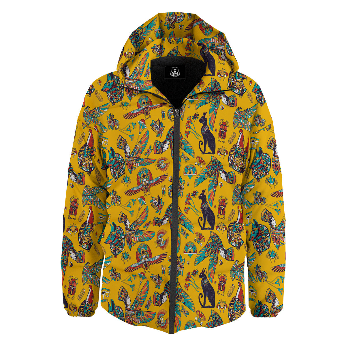 Ancient Egypt Yellow Print Pattern Down Jacket-grizzshop