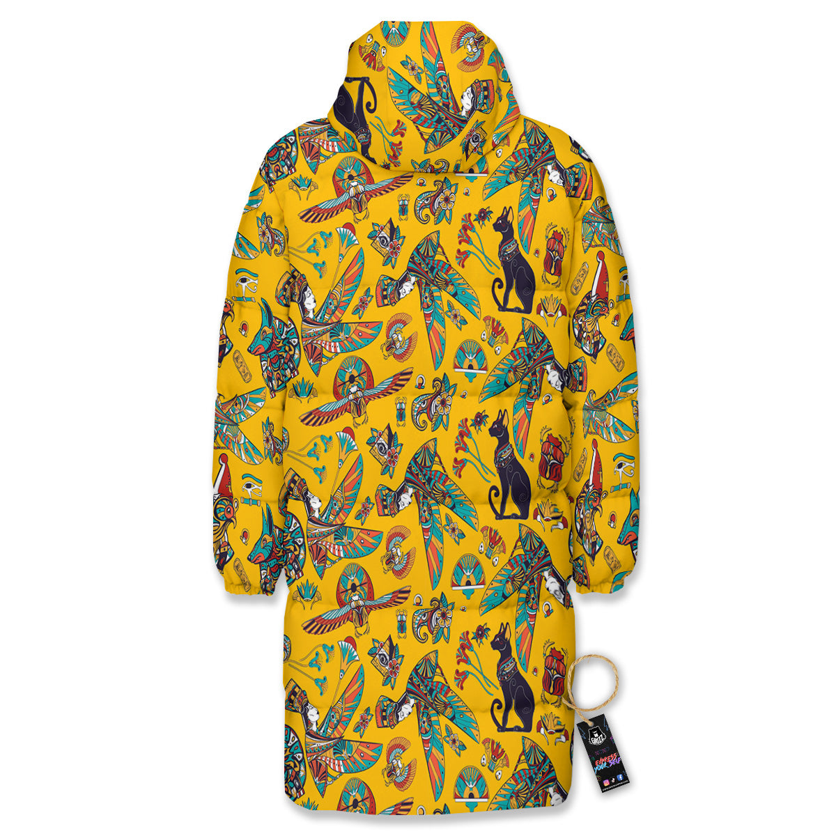 Ancient Egypt Yellow Print Pattern Long Down Jacket-grizzshop