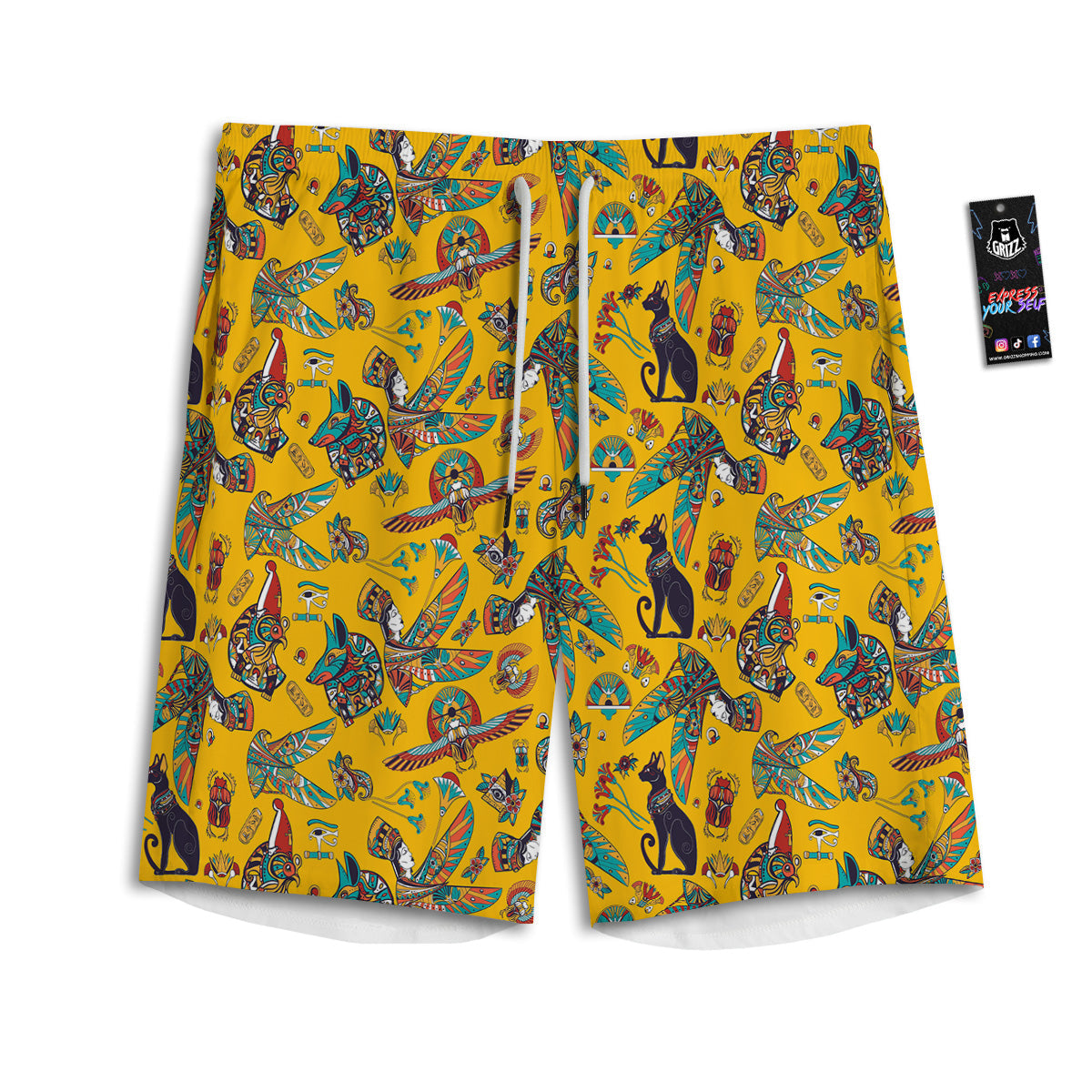 Ancient Egypt Yellow Print Pattern Men's Athletic Shorts
