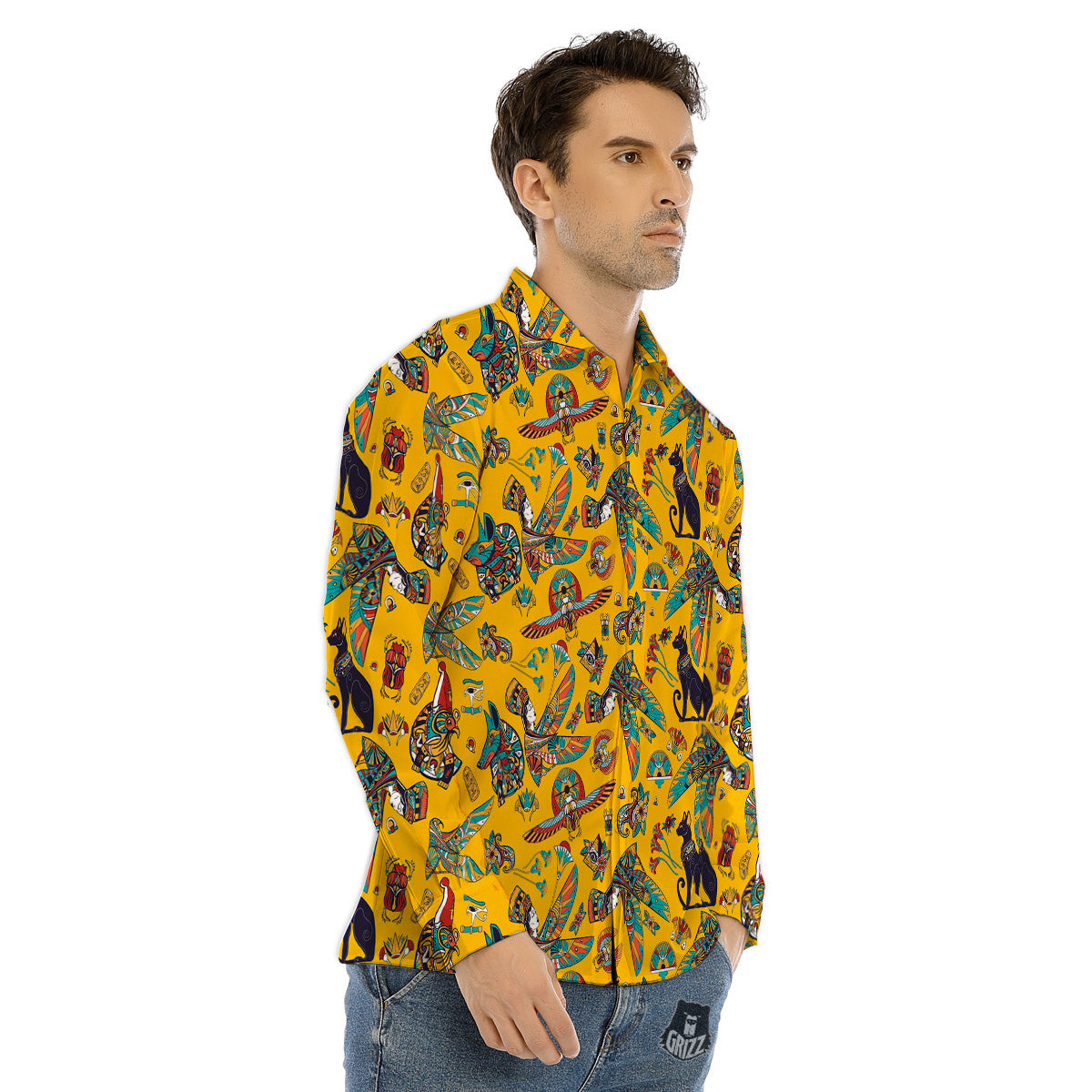 Ancient Egypt Yellow Print Pattern Men's Dress Shirts-grizzshop