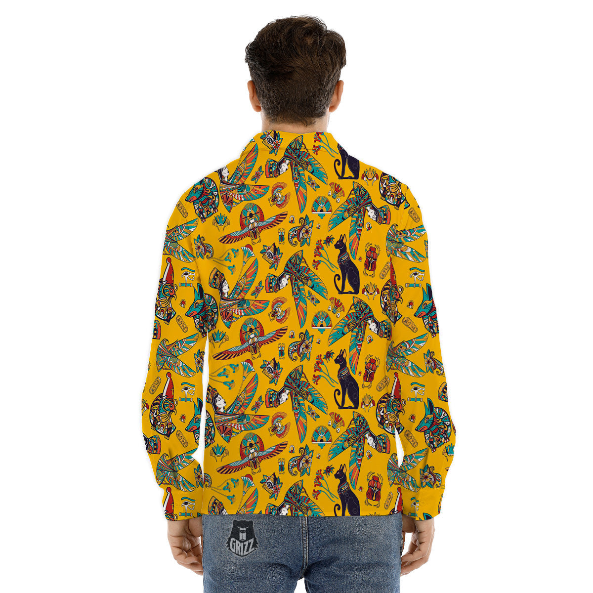 Ancient Egypt Yellow Print Pattern Men's Dress Shirts-grizzshop