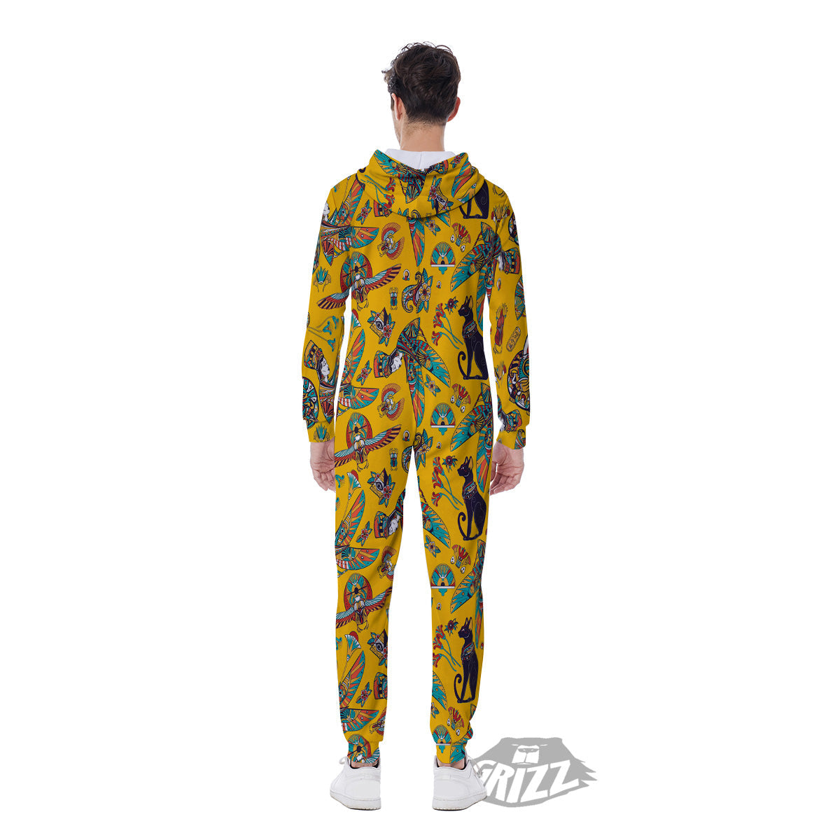 Ancient Egypt Yellow Print Pattern Men's Jumpsuit-grizzshop