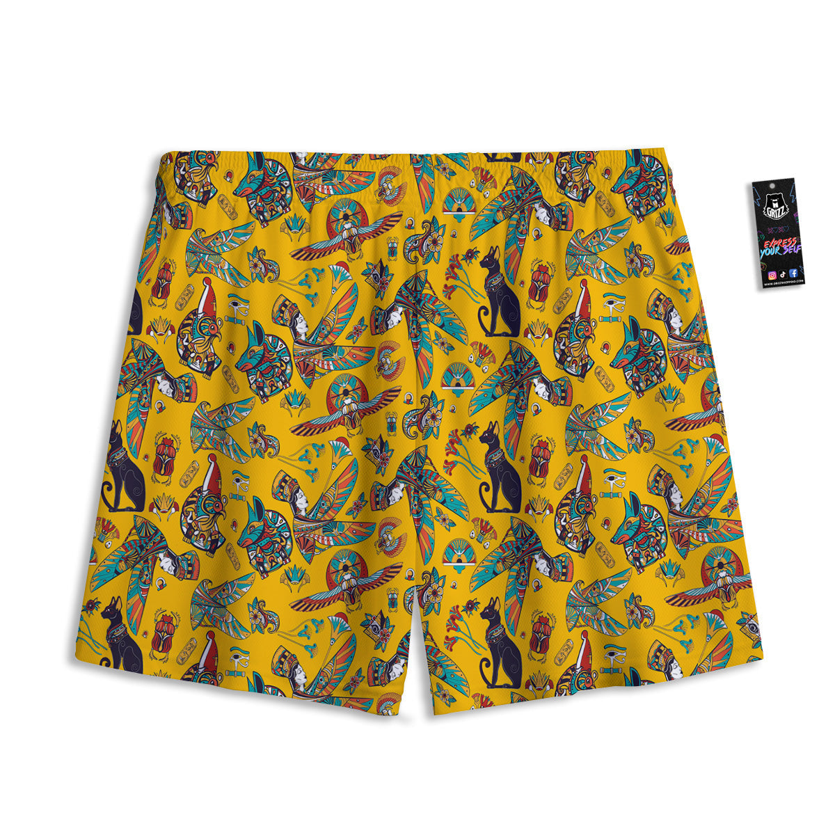 Ancient Egypt Yellow Print Pattern Mesh Shorts-grizzshop