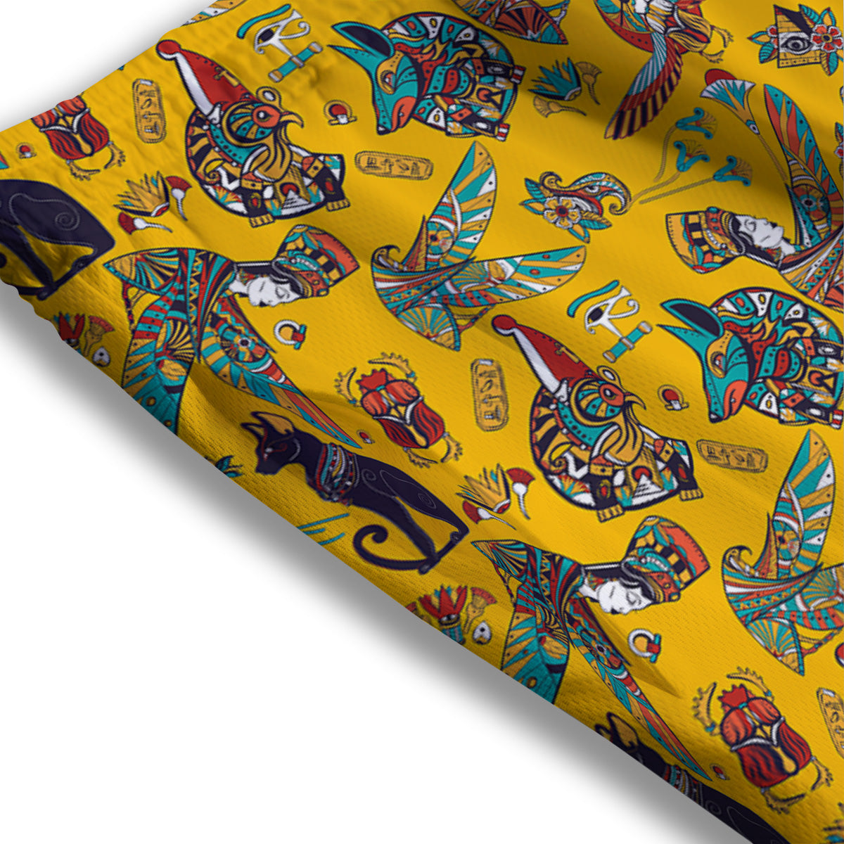 Ancient Egypt Yellow Print Pattern Mesh Shorts-grizzshop