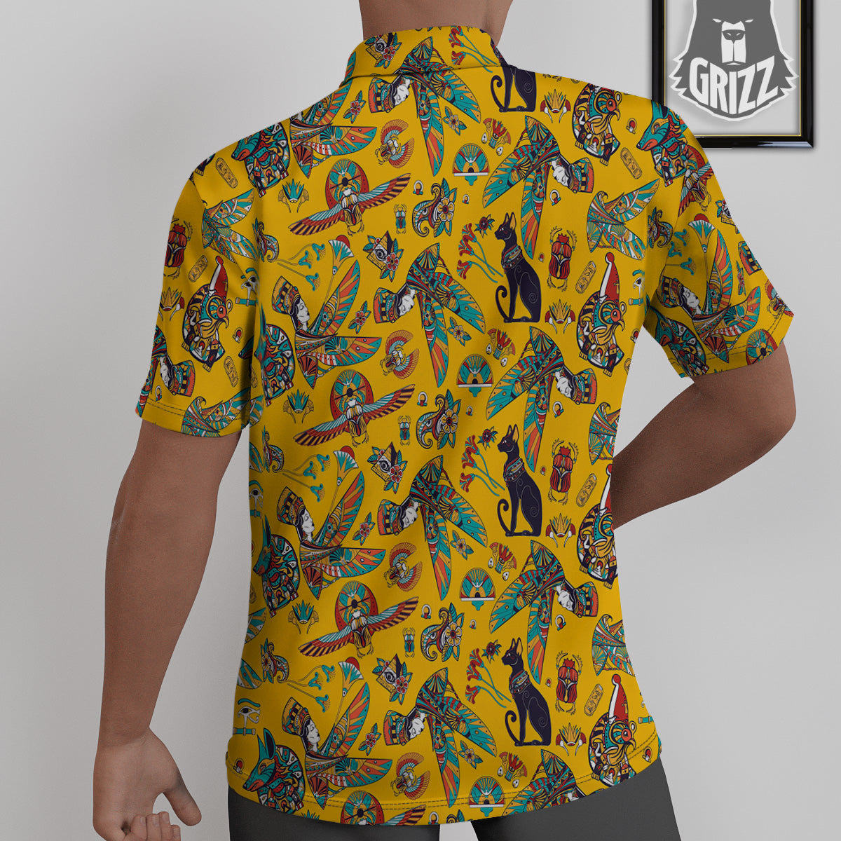 Ancient Egypt Yellow Print Pattern Untucked Shirts-grizzshop