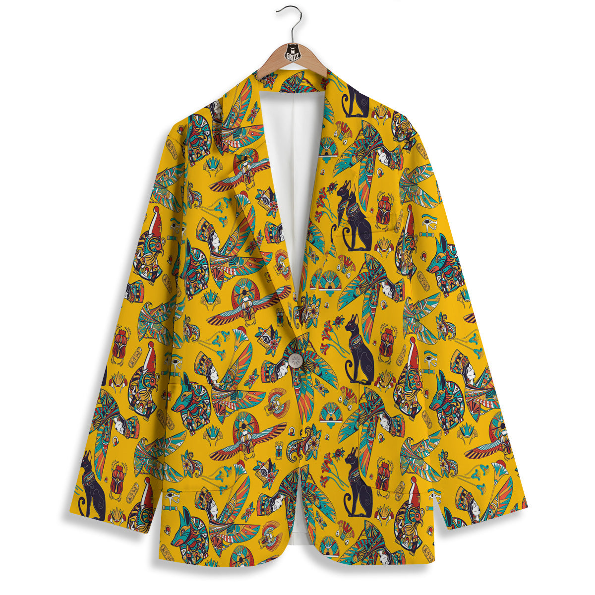 Ancient Egypt Yellow Print Pattern Women's Blazer-grizzshop