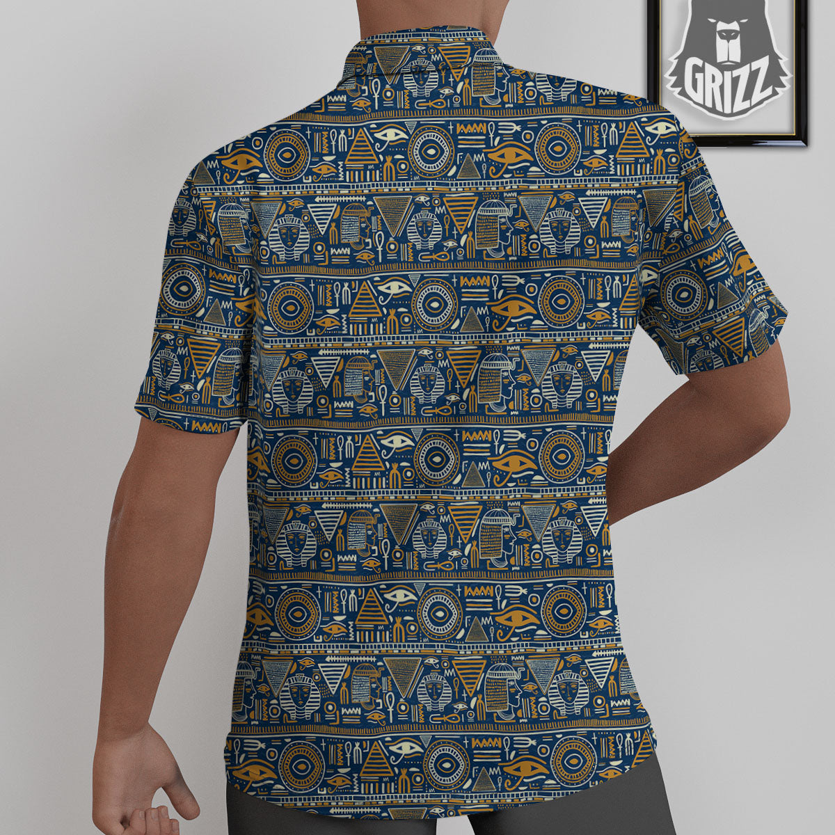 Ancient Egyptian Tribal Blue Print Pattern Untucked Shirts-grizzshop