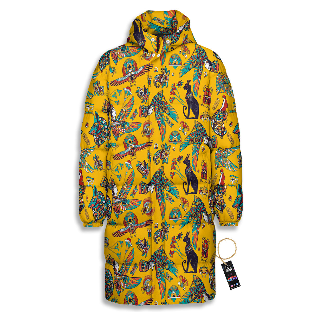 Ancient Egypt Yellow Print Pattern Long Down Jacket