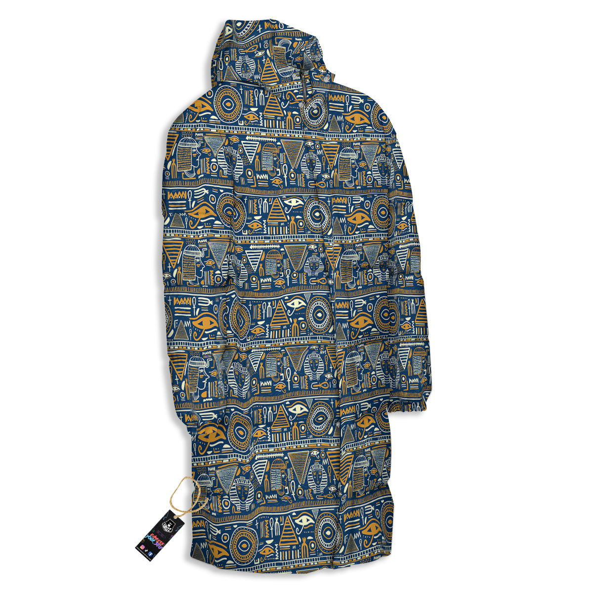 Ancient Egyptian Tribal Blue Print Pattern Long Down Jacket