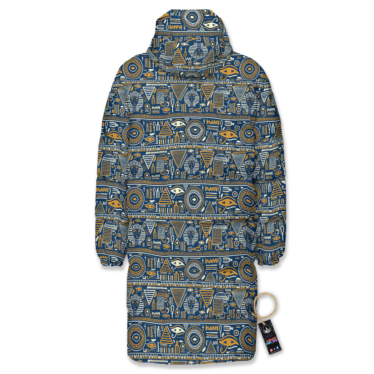 Ancient Egyptian Tribal Blue Print Pattern Long Down Jacket