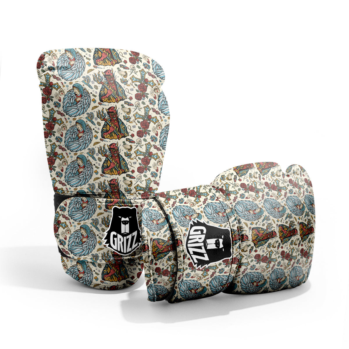 Angel And Demon Old School Tattoo Print Pattern Pro Boxing Glove