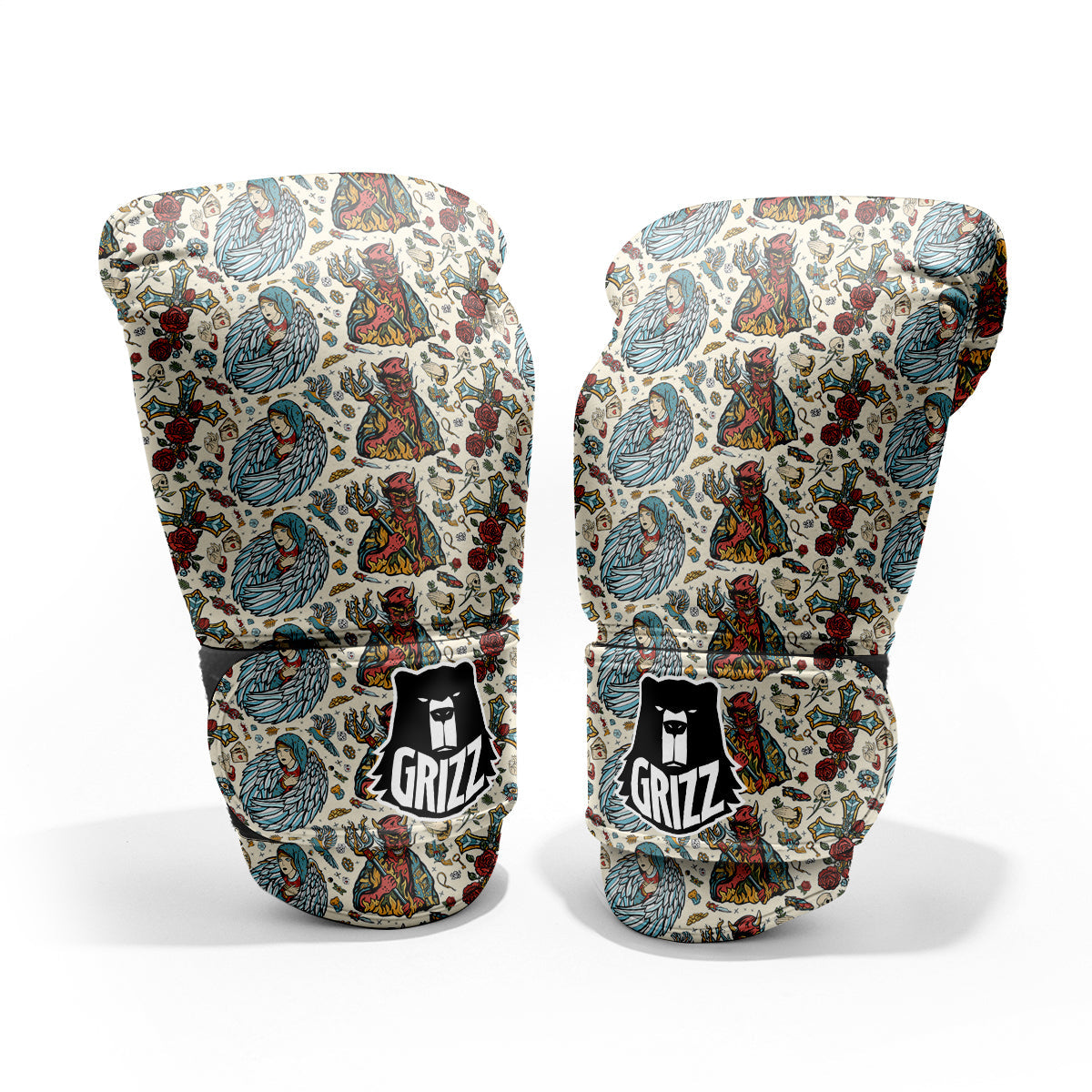 Angel And Demon Old School Tattoo Print Pattern Pro Boxing Glove